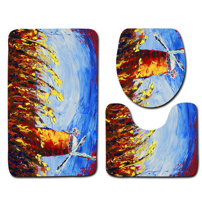 Zeegle Painting Rhyme 3Gb Tualetes paklājiņi Vannas istabas paklāji 3Gb., Neslīdoši vannas istabas grīdas paklājiņi Durvju paklājiņi Mikrošķiedras vannas paklājiņu komplekts