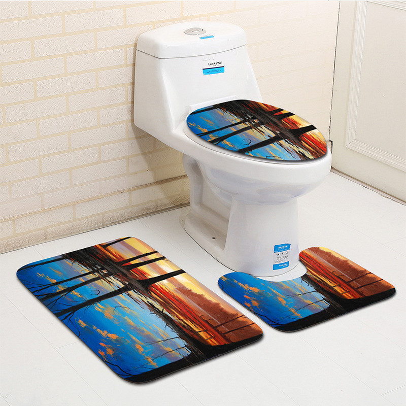 Zeegle Painting Rhyme 3Gb Tualetes paklājiņi Vannas istabas paklāji 3Gb., Neslīdoši vannas istabas grīdas paklājiņi Durvju paklājiņi Mikrošķiedras vannas paklājiņu komplekts