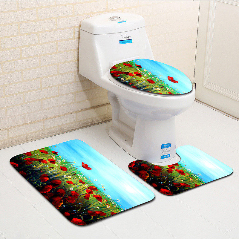 Zeegle Painting Rhyme 3Gb Tualetes paklājiņi Vannas istabas paklāji 3Gb., Neslīdoši vannas istabas grīdas paklājiņi Durvju paklājiņi Mikrošķiedras vannas paklājiņu komplekts