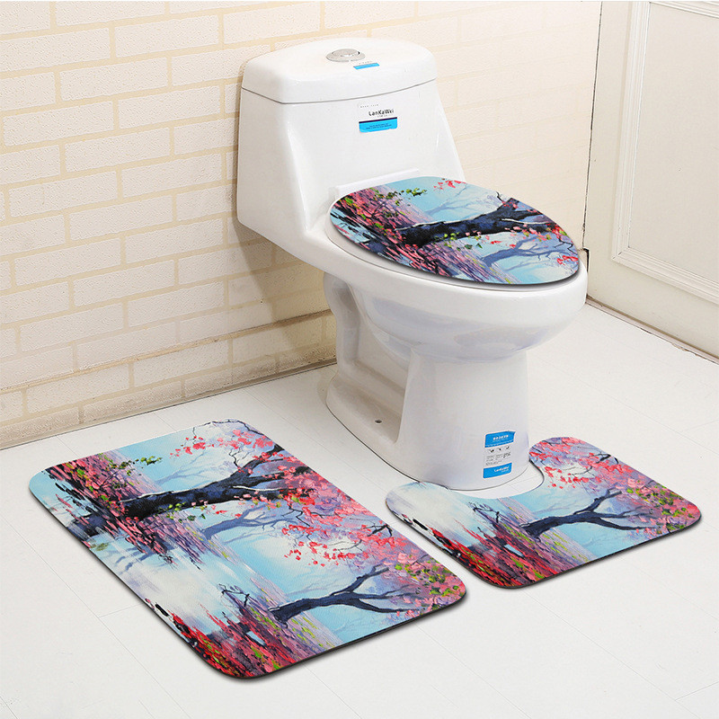 Zeegle Painting Rhyme 3Gb Tualetes paklājiņi Vannas istabas paklāji 3Gb., Neslīdoši vannas istabas grīdas paklājiņi Durvju paklājiņi Mikrošķiedras vannas paklājiņu komplekts