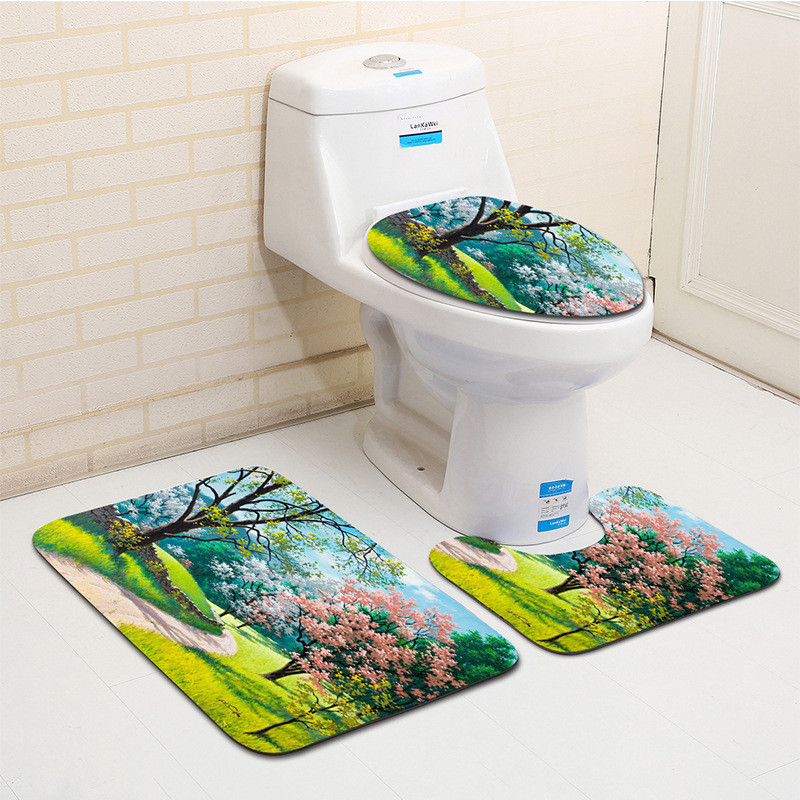 Zeegle Painting Rhyme 3Gb Tualetes paklājiņi Vannas istabas paklāji 3Gb., Neslīdoši vannas istabas grīdas paklājiņi Durvju paklājiņi Mikrošķiedras vannas paklājiņu komplekts