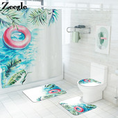 Upijajuća prostirka za kupaonicu Vodootporni komplet zavjesa za tuširanje Kupaonski tepih u morskom stilu Neklizajući podni tepih za WC Set flanelskih prostirki