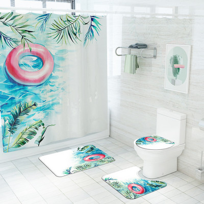 Upijajuća prostirka za kupaonicu Vodootporni komplet zavjesa za tuširanje Kupaonski tepih u morskom stilu Neklizajući podni tepih za WC Set flanelskih prostirki
