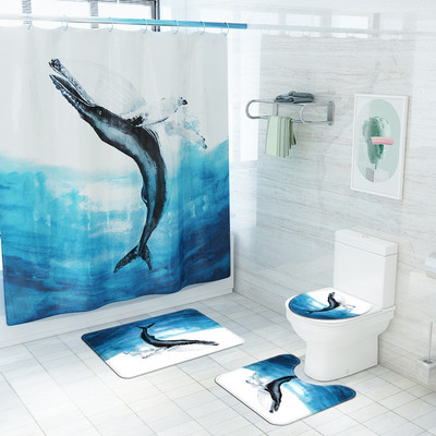 Upijajuća prostirka za kupaonicu Vodootporni komplet zavjesa za tuširanje Kupaonski tepih u morskom stilu Neklizajući podni tepih za WC Set flanelskih prostirki