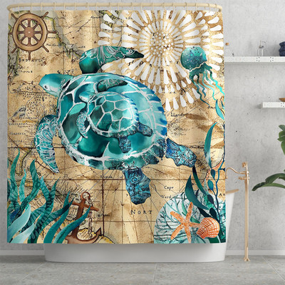 Upijajuća prostirka za kupaonicu Vodootporni komplet zavjesa za tuširanje Kupaonski tepih u morskom stilu Neklizajući podni tepih za WC Set flanelskih prostirki