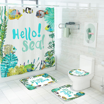 Upijajuća prostirka za kupaonicu Vodootporni komplet zavjesa za tuširanje Kupaonski tepih u morskom stilu Neklizajući podni tepih za WC Set flanelskih prostirki
