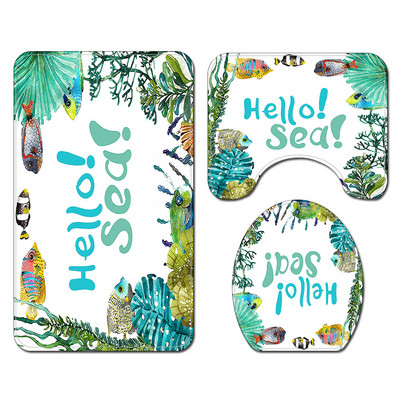 Upijajuća prostirka za kupaonicu Vodootporni komplet zavjesa za tuširanje Kupaonski tepih u morskom stilu Neklizajući podni tepih za WC Set flanelskih prostirki