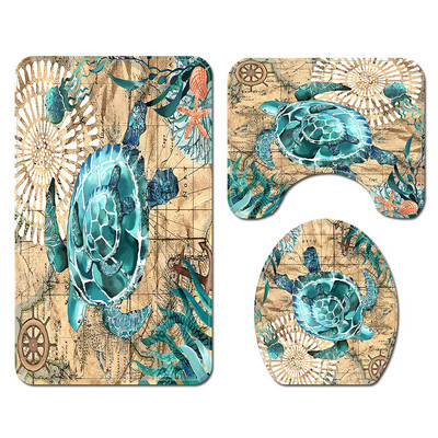 Upijajuća prostirka za kupaonicu Vodootporni komplet zavjesa za tuširanje Kupaonski tepih u morskom stilu Neklizajući podni tepih za WC Set flanelskih prostirki