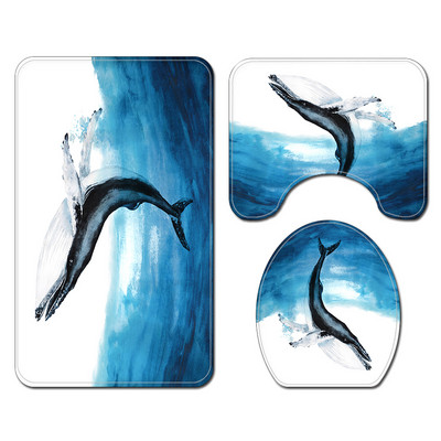 Upijajuća prostirka za kupaonicu Vodootporni komplet zavjesa za tuširanje Kupaonski tepih u morskom stilu Neklizajući podni tepih za WC Set flanelskih prostirki