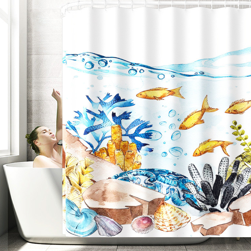 Upijajuća prostirka za kupaonicu Vodootporni komplet zavjesa za tuširanje Kupaonski tepih u morskom stilu Neklizajući podni tepih za WC Set flanelskih prostirki