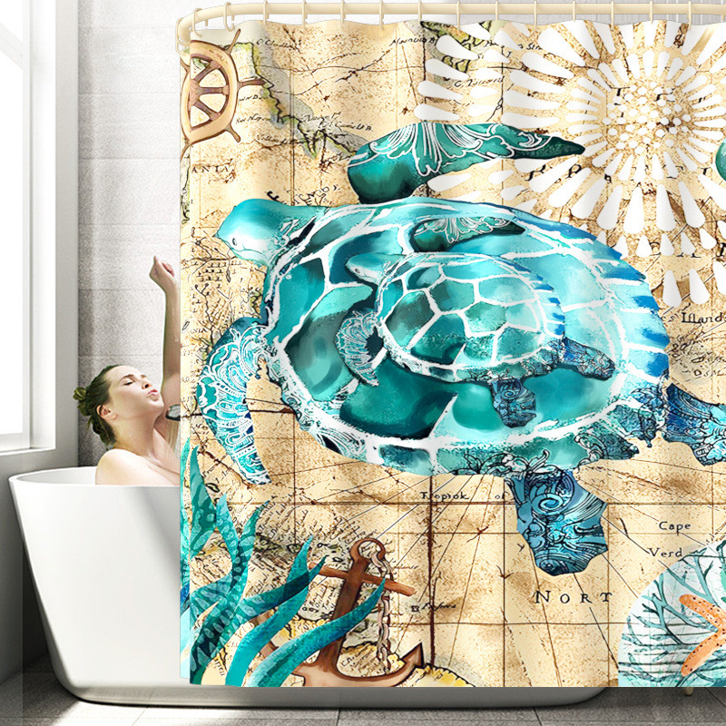 Upijajuća prostirka za kupaonicu Vodootporni komplet zavjesa za tuširanje Kupaonski tepih u morskom stilu Neklizajući podni tepih za WC Set flanelskih prostirki