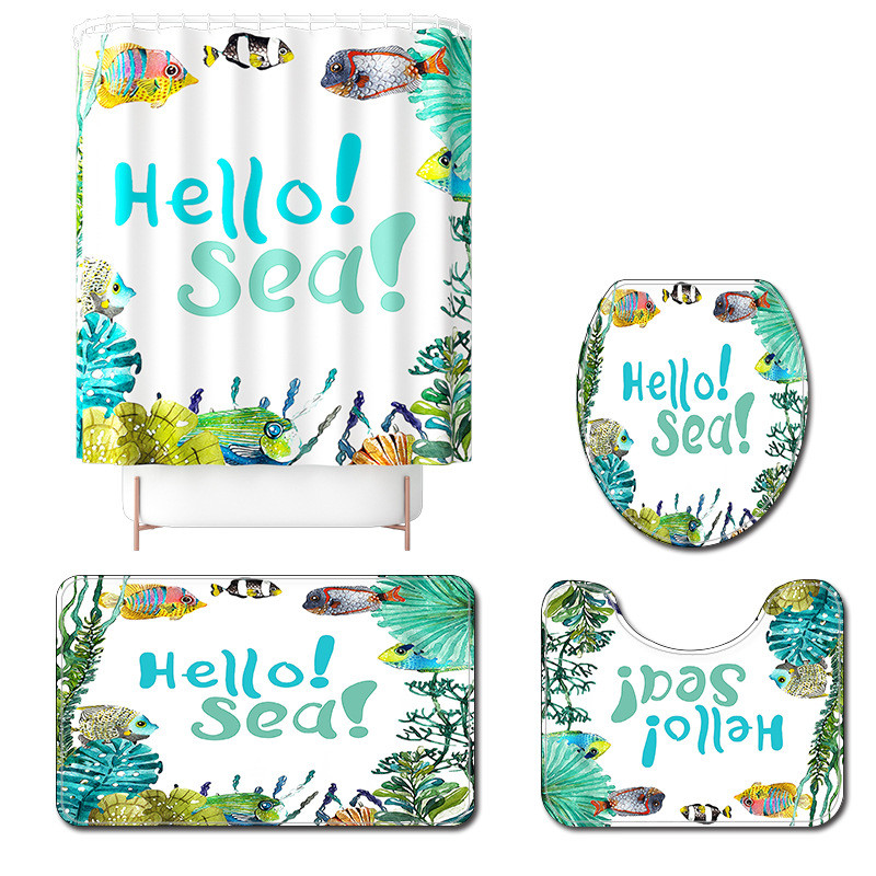 Upijajuća prostirka za kupaonicu Vodootporni komplet zavjesa za tuširanje Kupaonski tepih u morskom stilu Neklizajući podni tepih za WC Set flanelskih prostirki