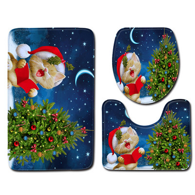 Božićni set prostirki za kupanje Mekana upijajuća memorijska pjena Kupaonski tepih WC tepih Podnožje za tuš kabinu Poklopac tepiha Poklopac WC školjke Prostirka za kupanje