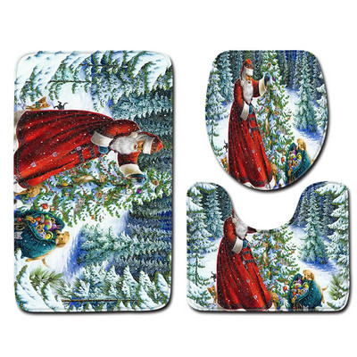 Božićni set prostirki za kupanje Mekana upijajuća memorijska pjena Kupaonski tepih WC tepih Podnožje za tuš kabinu Poklopac tepiha Poklopac WC školjke Prostirka za kupanje