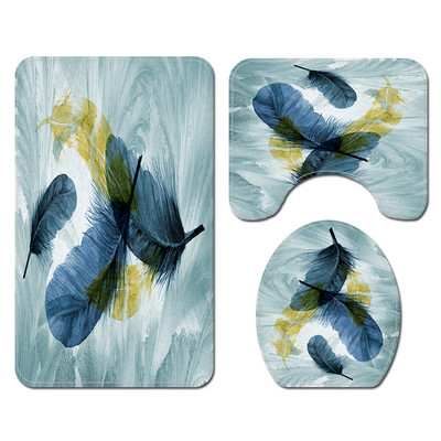 Flaneļa vannas istabas paklāja paklājs Mājas dekors Vannas paklājiņš un spalvu apdruka dušas aizkaru komplekts Neslīdoši grīdas paklāji tualetei