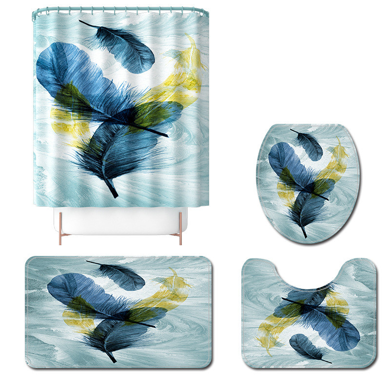 Flaneļa vannas istabas paklāja paklājs Mājas dekors Vannas paklājiņš un spalvu apdruka dušas aizkaru komplekts Neslīdoši grīdas paklāji tualetei