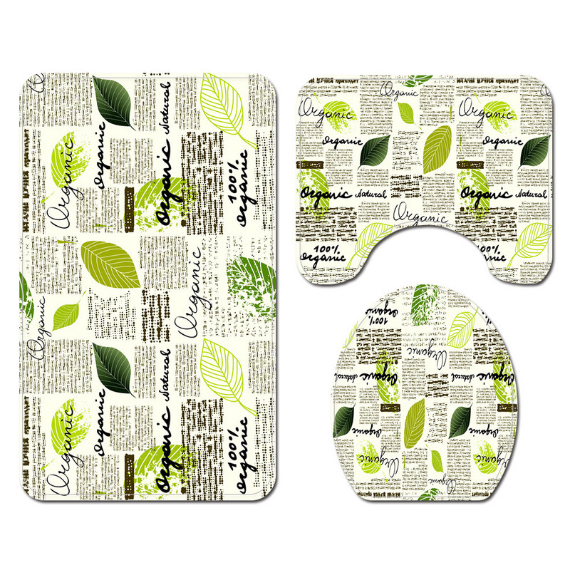 Vienkārša stila vannas istabas dekorēšana Vannas paklājiņš un dušas aizkaru komplekts Tualetes paklājiņš Vannas istabas paklāju komplekts Zaļās krāsas vannas istabas komplekts