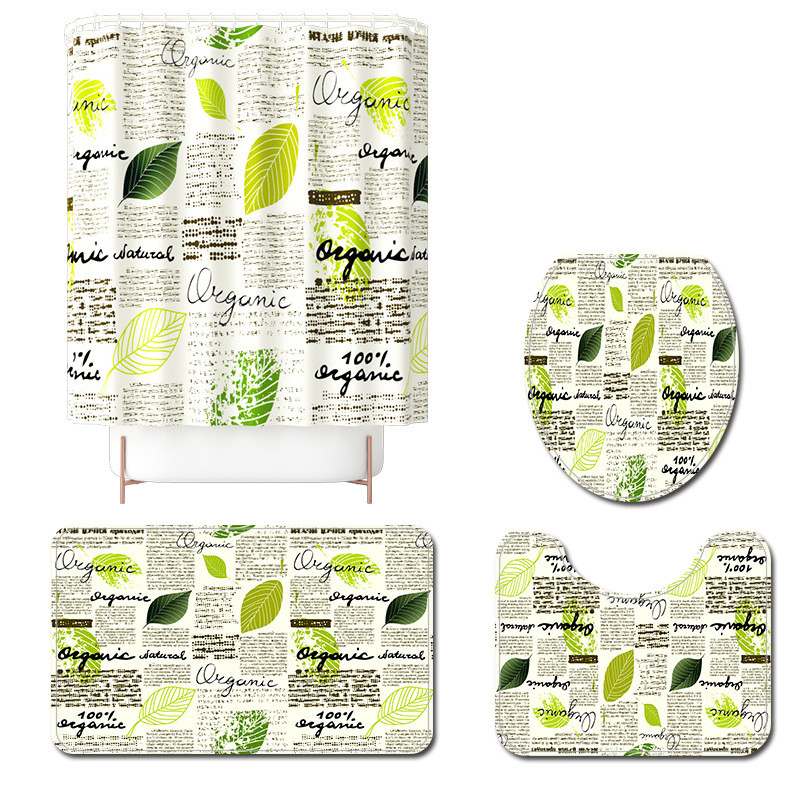 Vienkārša stila vannas istabas dekorēšana Vannas paklājiņš un dušas aizkaru komplekts Tualetes paklājiņš Vannas istabas paklāju komplekts Zaļās krāsas vannas istabas komplekts