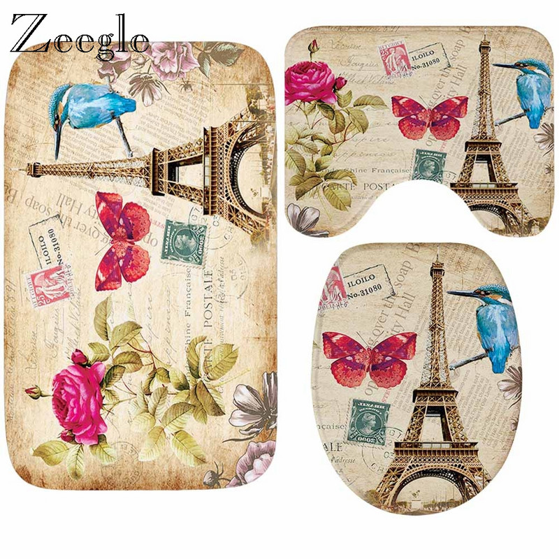 Zeegle Set prostirki za kupaonicu od 3 komada Protuklizna navlaka za WC školjku Upijajući tepih s postoljem za WC školjku Kupaonski tepih za noge Kupaonski ulazni tepih