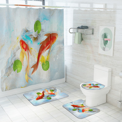 Tradicionāla stila vannas istabas vannas paklājs un dušas aizkaru komplekts Memory Foam U-veida tualetes paklājs Dušas paklājs vannas istabai