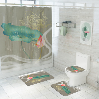 Tradicionāla stila vannas istabas vannas paklājs un dušas aizkaru komplekts Memory Foam U-veida tualetes paklājs Dušas paklājs vannas istabai
