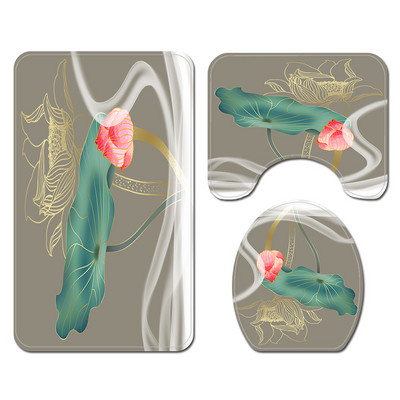 Tradicionāla stila vannas istabas vannas paklājs un dušas aizkaru komplekts Memory Foam U-veida tualetes paklājs Dušas paklājs vannas istabai