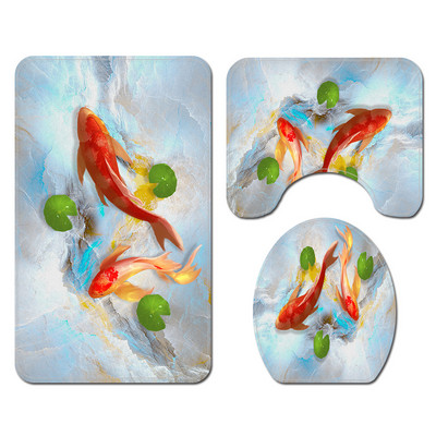 Tradicionāla stila vannas istabas vannas paklājs un dušas aizkaru komplekts Memory Foam U-veida tualetes paklājs Dušas paklājs vannas istabai