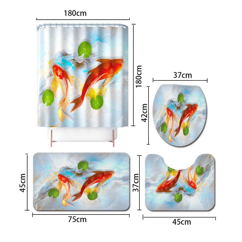 Tradicionāla stila vannas istabas vannas paklājs un dušas aizkaru komplekts Memory Foam U-veida tualetes paklājs Dušas paklājs vannas istabai