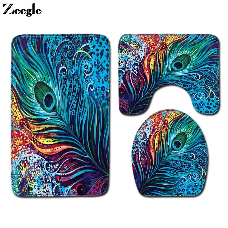 3 komada šarenih tiskanih prostirki za kupaonicu Kupaonska podloga za WC sjedalo Flanelska upijajuća podna prostirka za WC kupaonsku prostirku za noge Prostirke za tuširanje