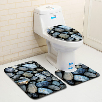 Zeegle 3Pcs Stone Pattern Bath Toalet Mats Комплект меки фланелени постелки за баня Комплект противоплъзгащи се килими за баня Покривало на капака на тоалетната