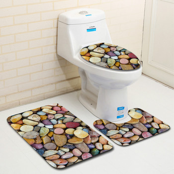 Zeegle 3Pcs Stone Pattern Bath Toalet Mats Комплект меки фланелени постелки за баня Комплект противоплъзгащи се килими за баня Покривало на капака на тоалетната