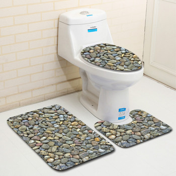 Zeegle 3Pcs Stone Pattern Bath Toalet Mats Комплект меки фланелени постелки за баня Комплект противоплъзгащи се килими за баня Покривало на капака на тоалетната