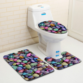 Zeegle 3Pcs Stone Pattern Bath Toalet Mats Комплект меки фланелени постелки за баня Комплект противоплъзгащи се килими за баня Покривало на капака на тоалетната