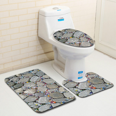 Zeegle 3Gb akmens raksts vannas istabas tualetes paklājiņu komplekts mīksts flaneļa vannas paklājiņu komplekts pret slīdēšanu vannas istabas grīdas paklāji tualetes paklāja vāka vāks