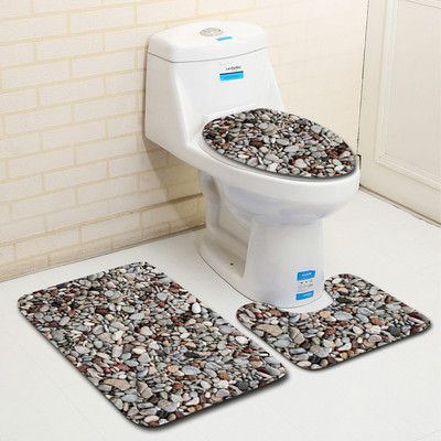 Zeegle 3Gb akmens raksts vannas istabas tualetes paklājiņu komplekts mīksts flaneļa vannas paklājiņu komplekts pret slīdēšanu vannas istabas grīdas paklāji tualetes paklāja vāka vāks