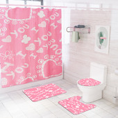 Set kupaonskih prostirki za uređenje doma za Valentinovo Set kupaonskih prostirača s otisnutim srcem ljubavi s poliesterskom vodootpornom zavjesom za tuširanje WC prostirkom
