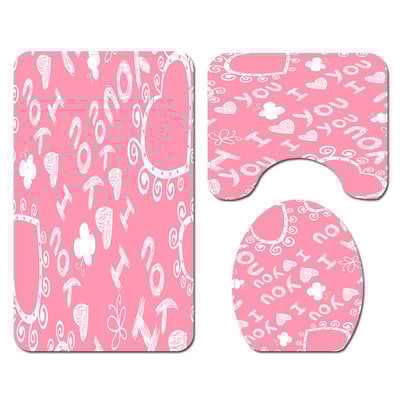 Set kupaonskih prostirki za uređenje doma za Valentinovo Set kupaonskih prostirača s otisnutim srcem ljubavi s poliesterskom vodootpornom zavjesom za tuširanje WC prostirkom