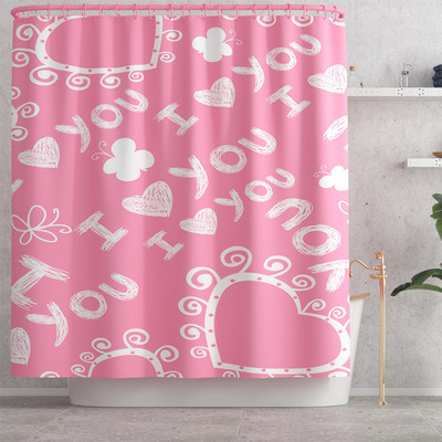 Set kupaonskih prostirki za uređenje doma za Valentinovo Set kupaonskih prostirača s otisnutim srcem ljubavi s poliesterskom vodootpornom zavjesom za tuširanje WC prostirkom