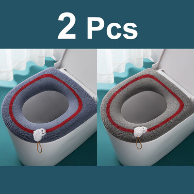 2GB Ziemas siltā tualetes sēdekļa pārklāja paklājs Vannas istabas tualetes spilvens ar rokturi, biezāks, mīksts, mazgājams Closestool vannas istabas piederumi