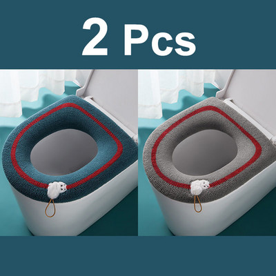 2GB Ziemas siltā tualetes sēdekļa pārklāja paklājs Vannas istabas tualetes spilvens ar rokturi, biezāks, mīksts, mazgājams Closestool vannas istabas piederumi