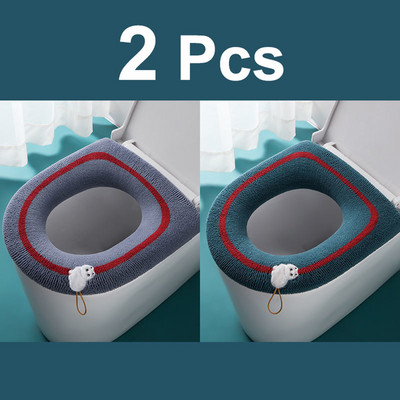 2GB Ziemas siltā tualetes sēdekļa pārklāja paklājs Vannas istabas tualetes spilvens ar rokturi, biezāks, mīksts, mazgājams Closestool vannas istabas piederumi