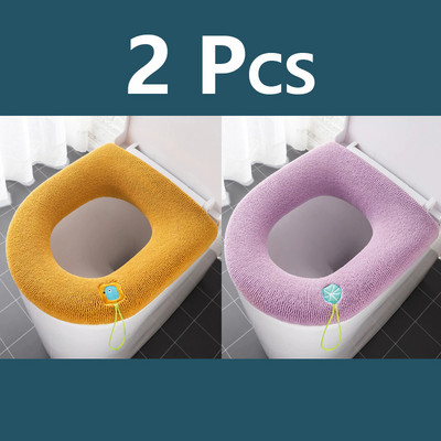 2GB Ziemas siltā tualetes sēdekļa pārklāja paklājs Vannas istabas tualetes spilvens ar rokturi, biezāks, mīksts, mazgājams Closestool vannas istabas piederumi