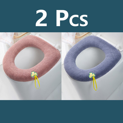 2GB Ziemas siltā tualetes sēdekļa pārklāja paklājs Vannas istabas tualetes spilvens ar rokturi, biezāks, mīksts, mazgājams Closestool vannas istabas piederumi