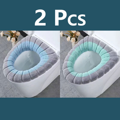 2GB Ziemas siltā tualetes sēdekļa pārklāja paklājs Vannas istabas tualetes spilvens ar rokturi, biezāks, mīksts, mazgājams Closestool vannas istabas piederumi