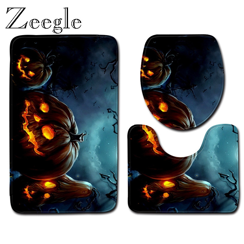 Zeegle Halloween set prostirki za kupaonicu WC ulazna prostirka Poliesterska prostirka za noge Kućna toaletna podloga Protuklizna prostirka za tuširanje Moderna prostirka