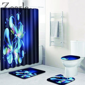 Zeegle Flower Patter dušas aizkars ar vannas paklājiņa komplektu Poliestera tualetes kāju paklājs Mazgājams vannas istabas grīdas paklājiņš Pretslīdošs durvju paklājiņš
