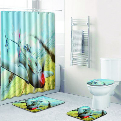 Zeegle Flower Patter dušas aizkars ar vannas paklājiņa komplektu Poliestera tualetes kāju paklājs Mazgājams vannas istabas grīdas paklājiņš Pretslīdošs durvju paklājiņš