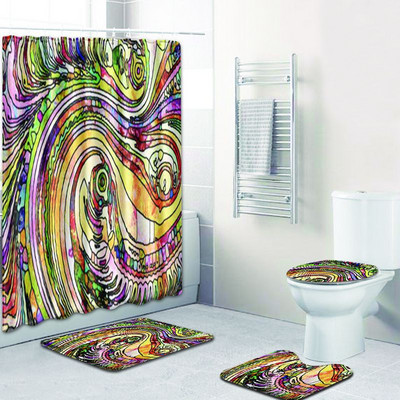 Zeegle Flower Patter dušas aizkars ar vannas paklājiņa komplektu Poliestera tualetes kāju paklājs Mazgājams vannas istabas grīdas paklājiņš Pretslīdošs durvju paklājiņš