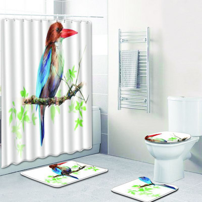 Zeegle Flower Patter dušas aizkars ar vannas paklājiņa komplektu Poliestera tualetes kāju paklājs Mazgājams vannas istabas grīdas paklājiņš Pretslīdošs durvju paklājiņš