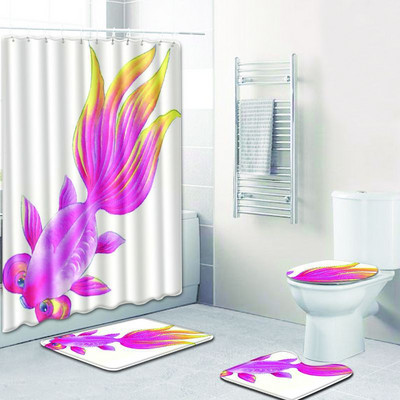 Zeegle Flower Patter dušas aizkars ar vannas paklājiņa komplektu Poliestera tualetes kāju paklājs Mazgājams vannas istabas grīdas paklājiņš Pretslīdošs durvju paklājiņš